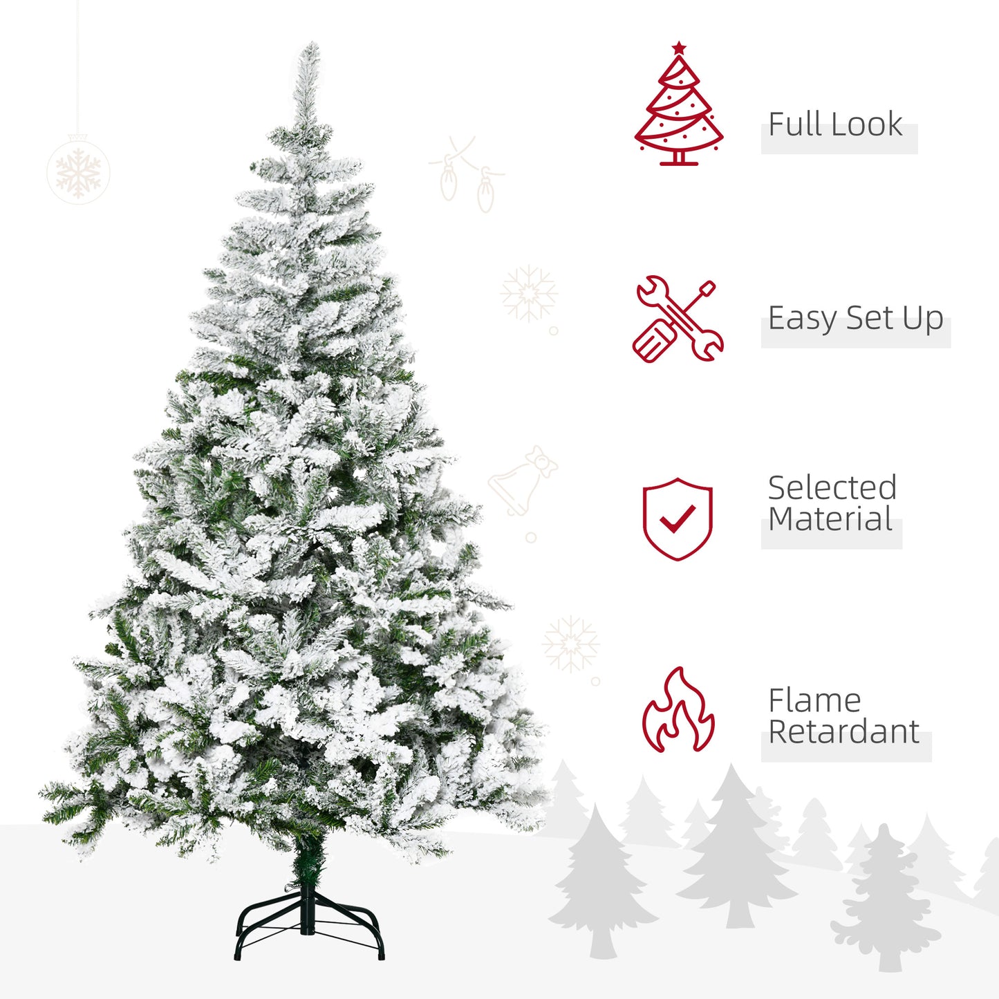 6ft Flocked Christmas Tree, Pine Artificial Christmas Tree with 750 Branches Tips, Steel Base, Automatic Open, Green Flocked Christmas Trees   at Gallery Canada