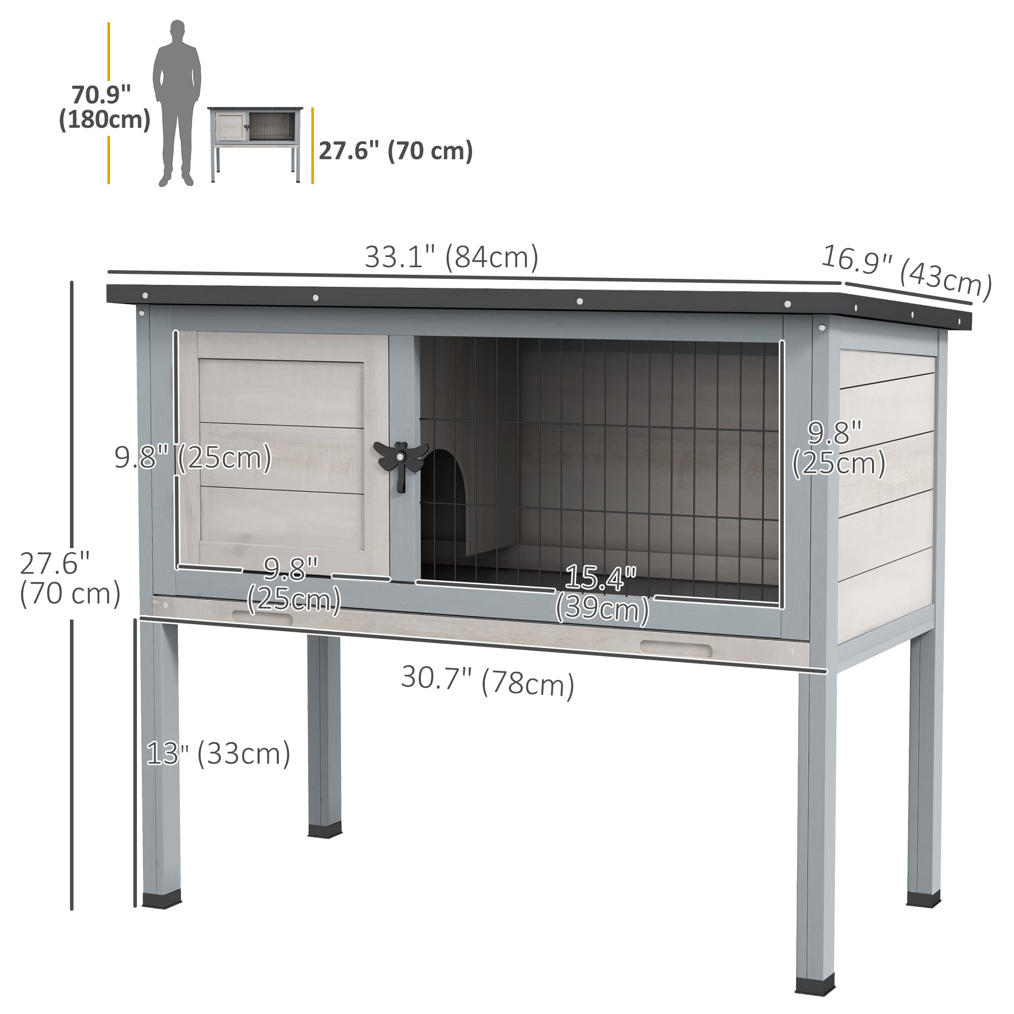 Wooden Rabbit Hutch with Openable Asphalt Roof, Tray, Light Grey Rabbit Hutch at Gallery Canada