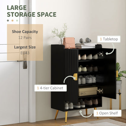 Entryway Shoe Storage Cabinet, Narrow Shoe Cabinet with Adjustable Shelves and Open Shelf for 15 Pairs of Shoes, Black Shoe Storage Cabinets & Racks   at Gallery Canada