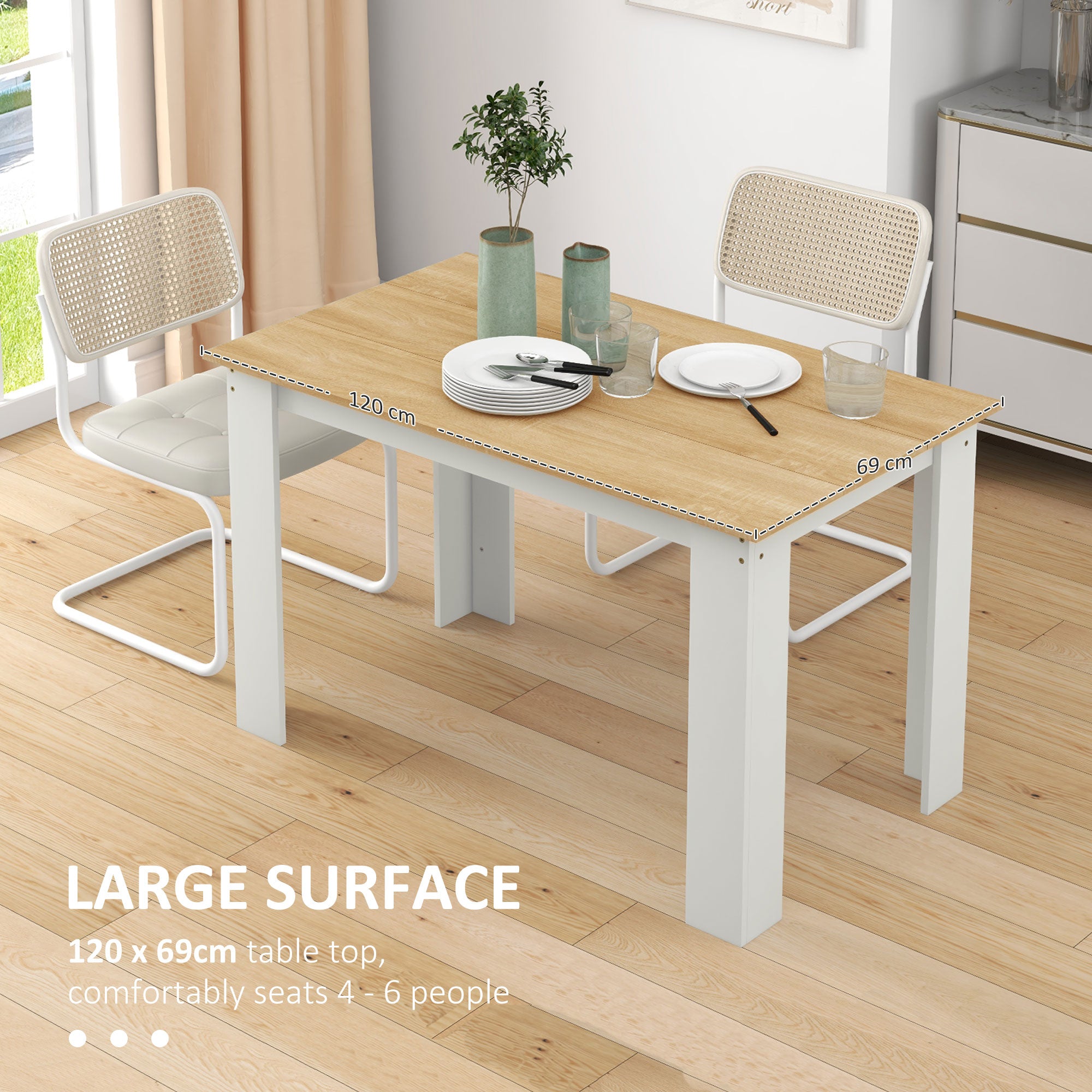 Kitchen Table for 4-6 People, Dining Table with Veneered Top for Dining Room, Oak Bar Tables at Gallery Canada
