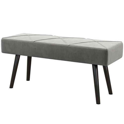 39 Inches Upholstered Bedroom Bench, Modern End of Bed Bench with Steel Legs, Grey