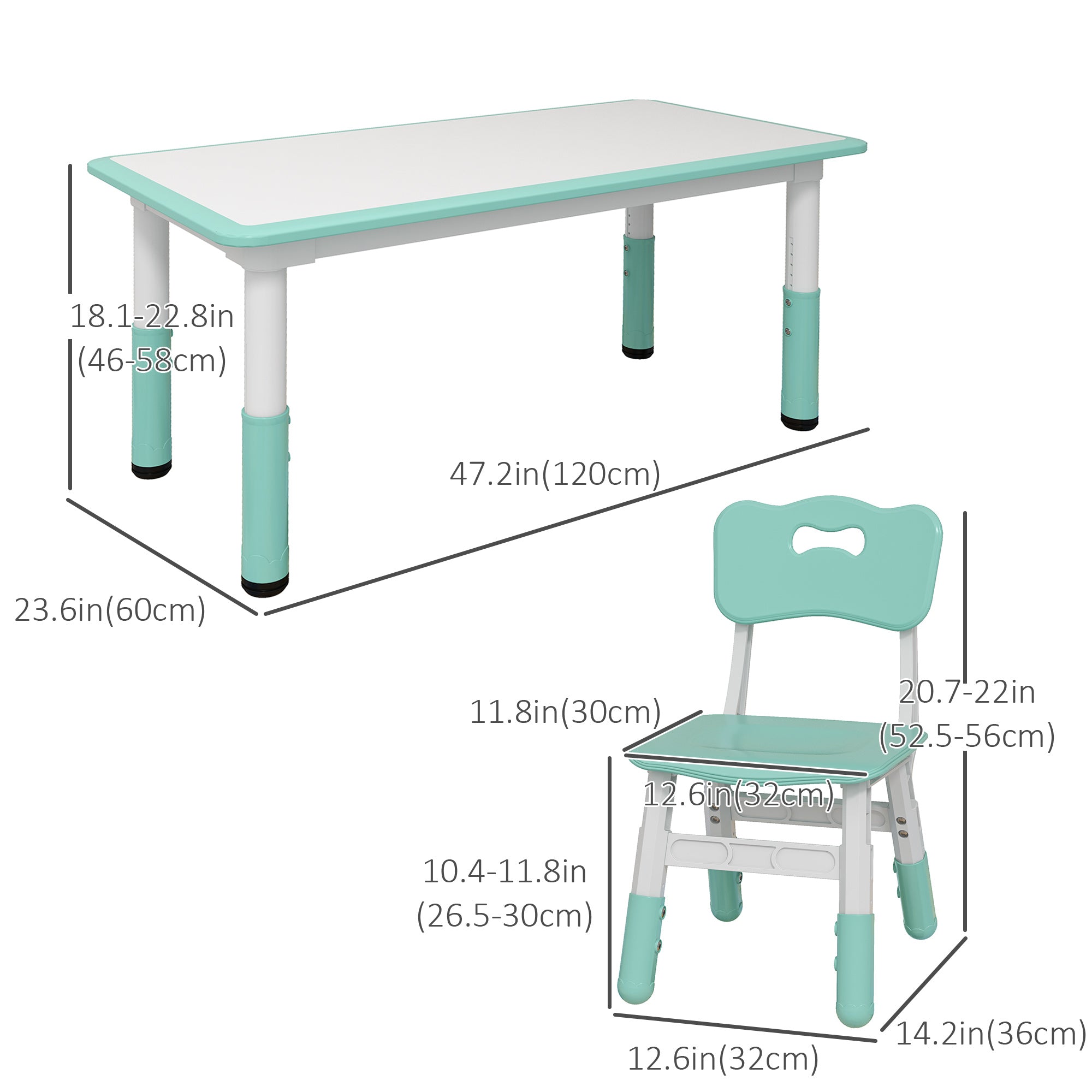 Kids Table and Chair Set with 4 Chairs, Adjustable Height, Easy to Clean, for 1.5 - 5 Years Old, Green Kids Table Sets at Gallery Canada