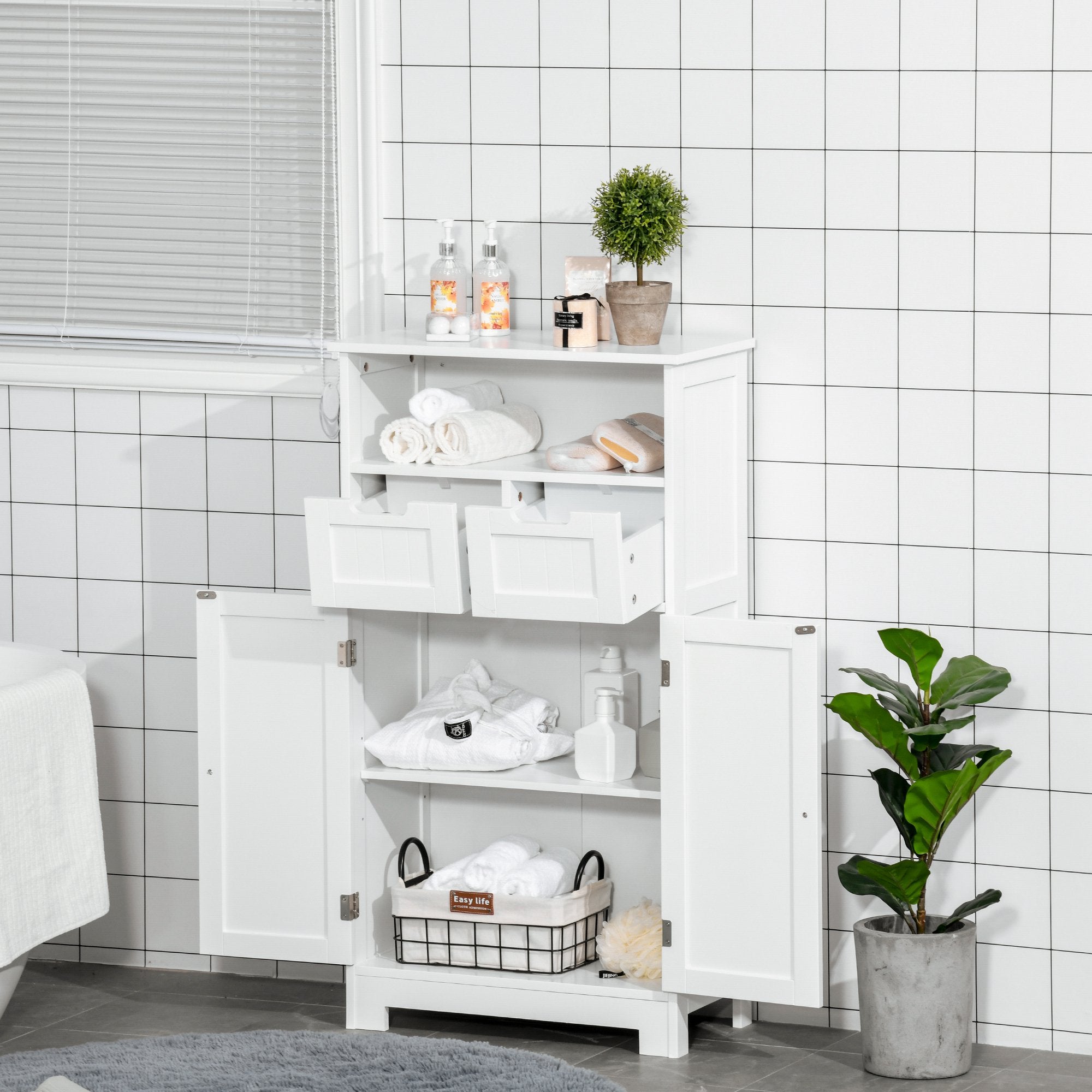 Bathroom Storage Cabinet Floor with Adjustable Shelf and Drawers Side Cabinet for Living Room Entryway Office White Bathroom Cabinets   at Gallery Canada