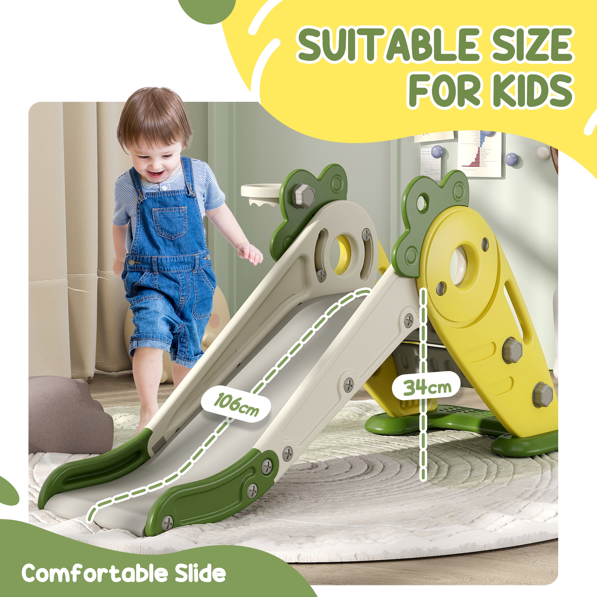 3 in 1 Foldable Toddler Slide with Basketball Hoop, Climber, for 1-3 Years Old, Yellow Gym Sets & Swings at Gallery Canada