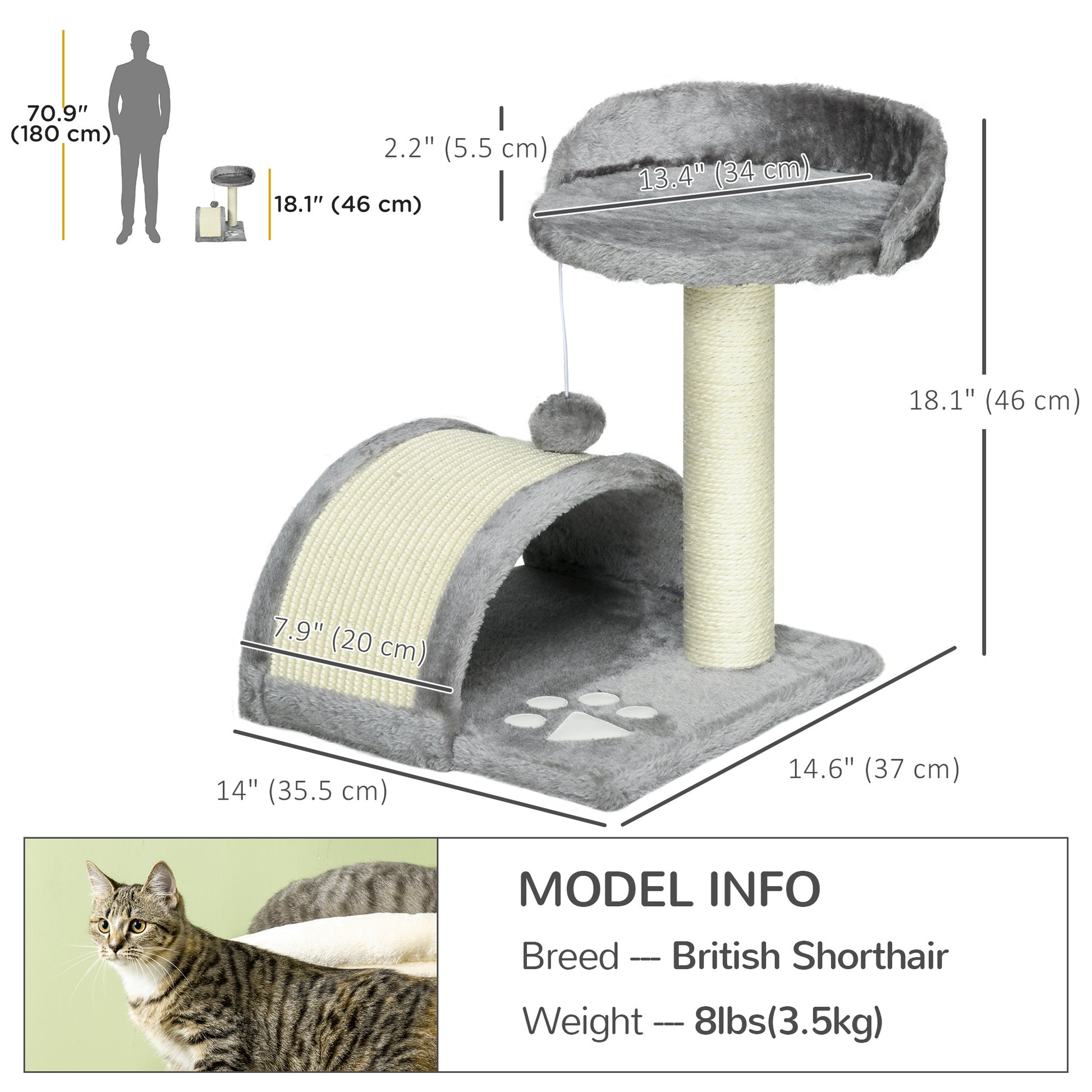 17" Cat Scratching Tree Kitty House Kitten Activity Centre Pet Bed Post Furniture with Hanging Toy (Grey) Cat Posts   at Gallery Canada