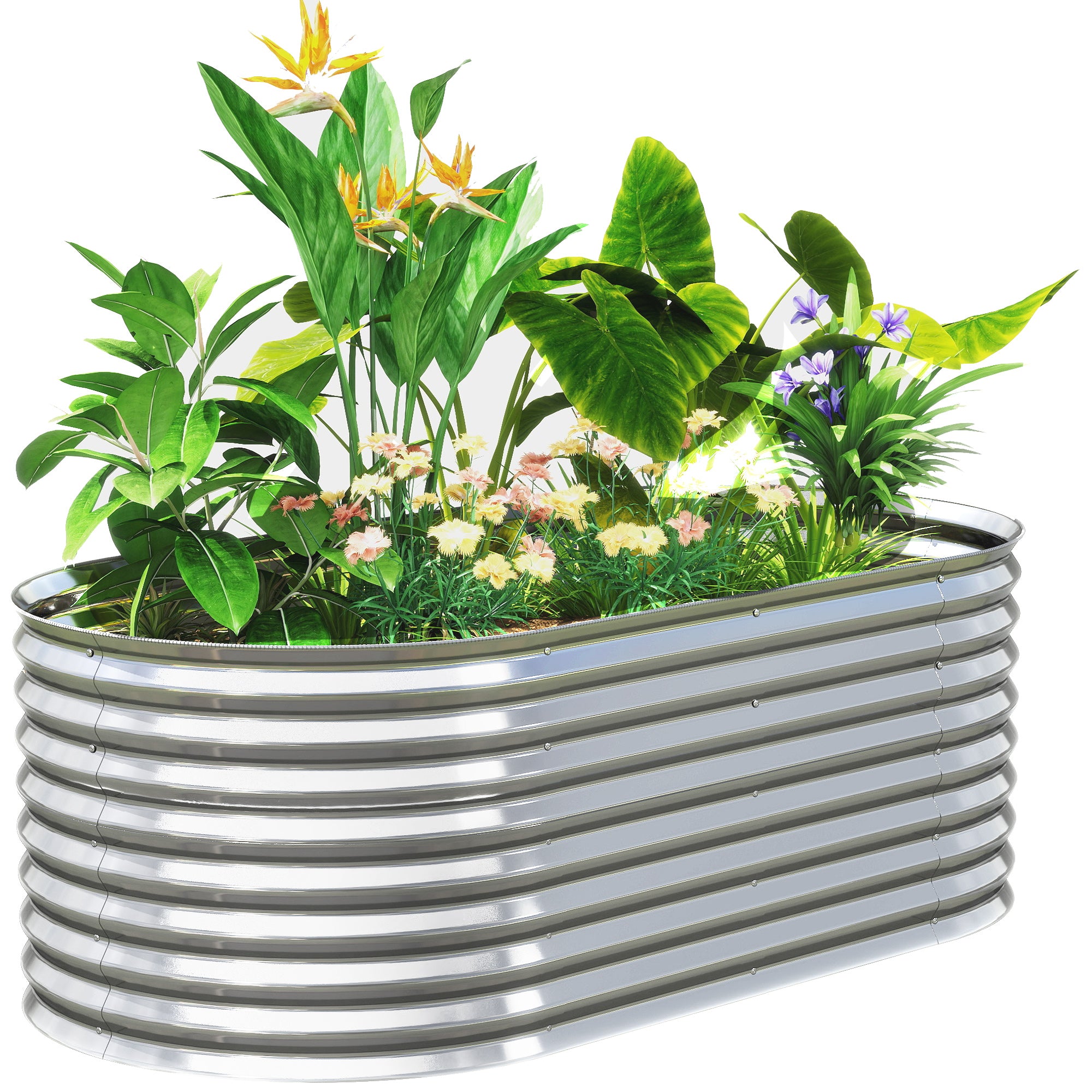5 x 2.5 x 2ft Galvanized Raised Garden Bed, Easy DIY Oval Planter Box with Safety Edging and Gloves, Silver Raised Garden Beds at Gallery Canada