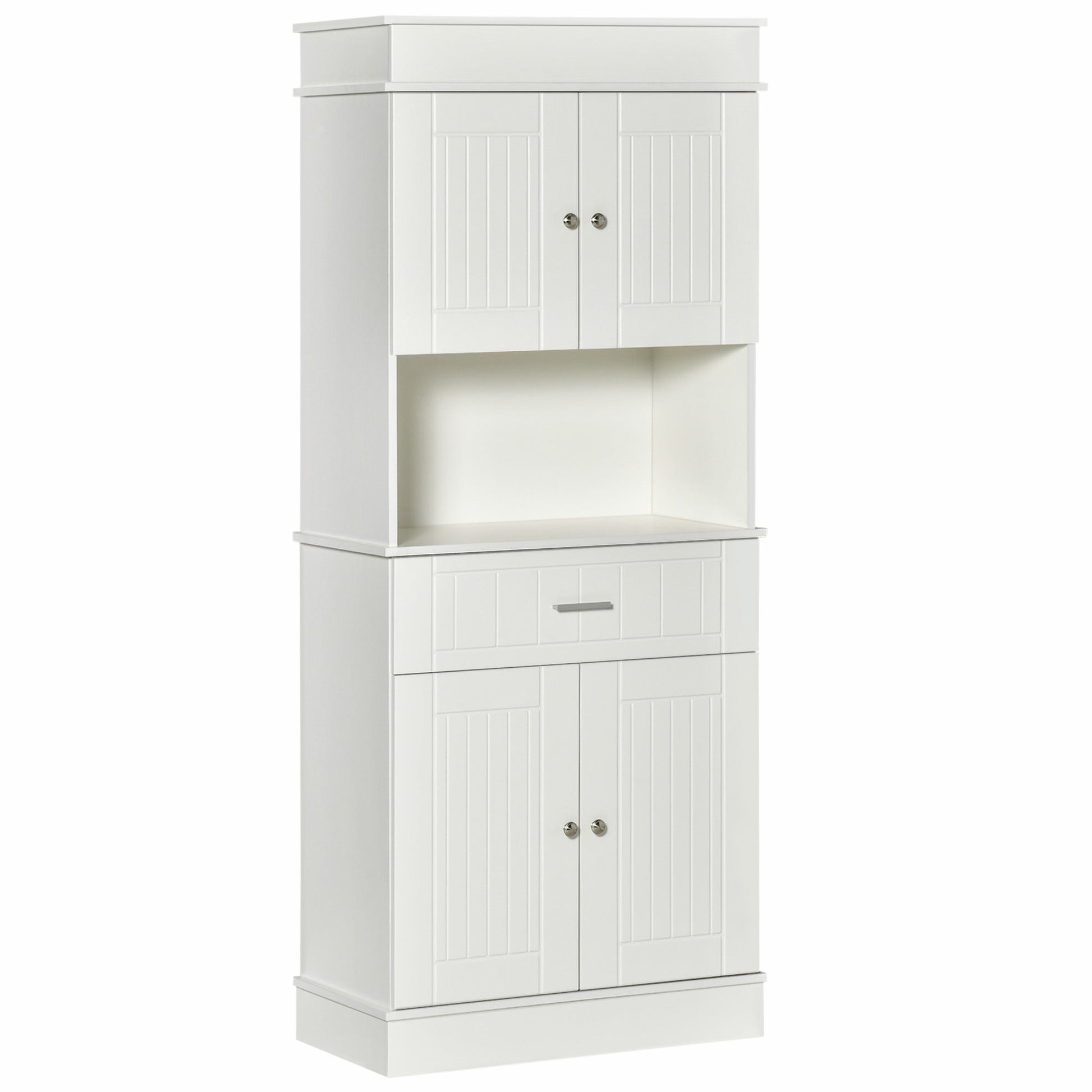 Freestanding 72" Kitchen Pantry Cabinet with Hutch, Adjustable Shelf, White Kitchen Pantry Cabinets White Wood Grain  at Gallery Canada