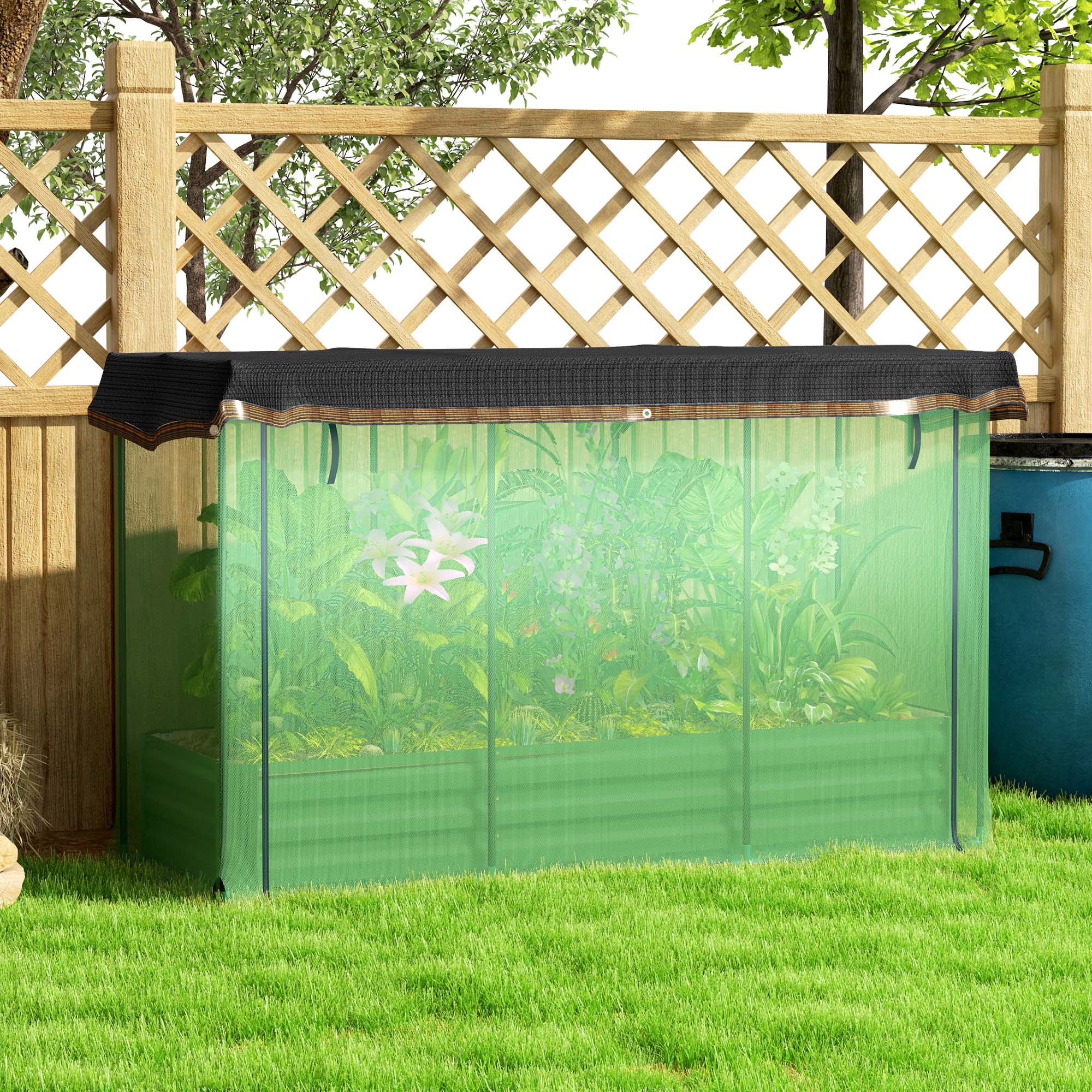 Galvanized Steel Planter Box with Crop Cage and Shade Cloth, Raised Garden Bed for Flowers, Vegs and Herbs, Green Raised Garden Beds at Gallery Canada