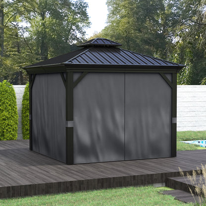 10' x 12' Outdoor Hardtop Gazebo with Galvanized Canopy &; Netting Sidewalls for Lawn, Backyard, Dark Grey Gazebos at Gallery Canada