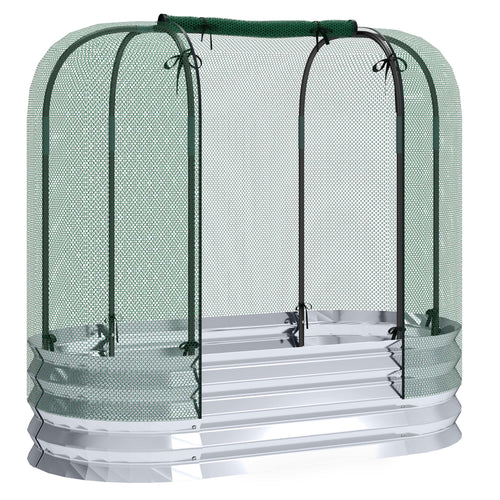 Galvanized Raised Garden Bed with Crop Cage Protection Net Cover, Outdoor Planter Box for Vegetables, Flowers, Herbs