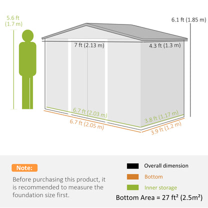 7' x 4' x 6' Garden Storage Shed Outdoor Patio Metal Tool Storage House w/ Foundation Kit and Double Doors Brown Sheds   at Gallery Canada