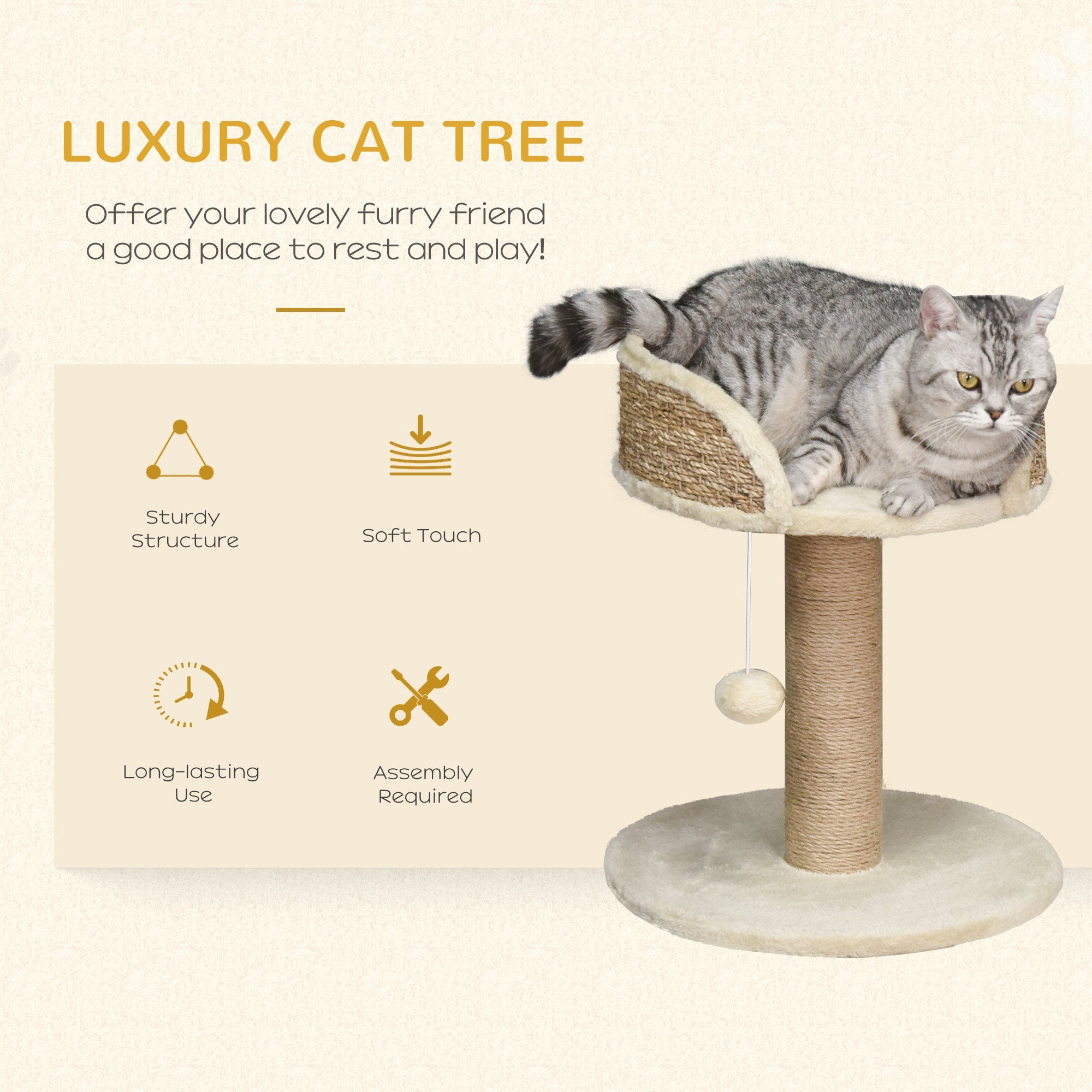 Small Cat Tree with Scratching Post, Perch, Toy Ball, Cat Tower for Indoor Cats - 16