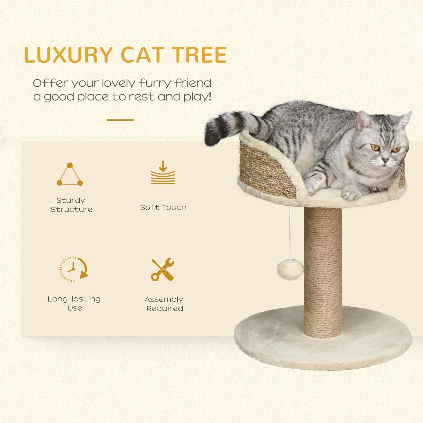 Small Cat Tree with Scratching Post, Perch, Toy Ball, Cat Tower for Indoor Cats - 16" x 16" x 19", Beige Cat Posts   at Gallery Canada