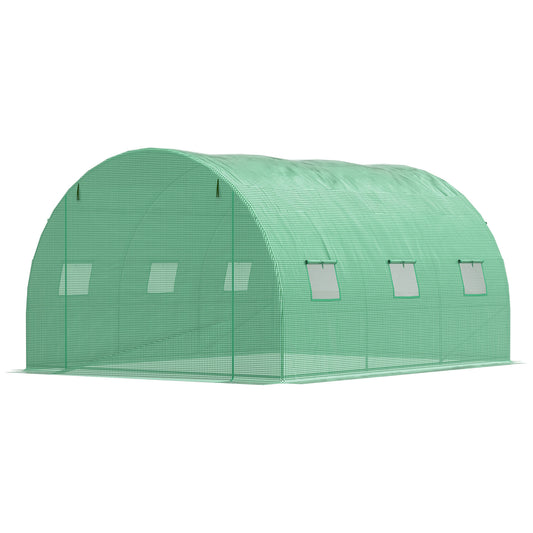 Walk-in Polytunnel Greenhouse, Outdoor Garden Tunnel Greenhouse Tent with Zipped Roll-Up Door and 6 Mesh Windows, 13 x 10ft, Green Tunnel Greenhouses at Gallery Canada