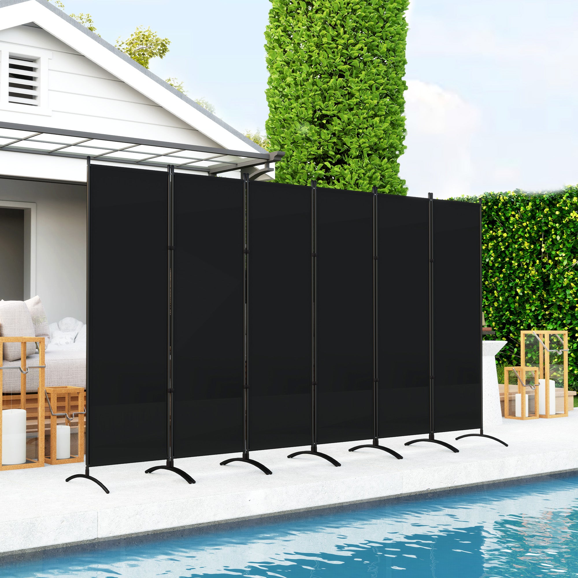 6 Panel Folding Room Divider, UV30+ Privacy Screen, Indoor Outdoor Privacy Panel with Stable Base, Black Side Awnings at Gallery Canada
