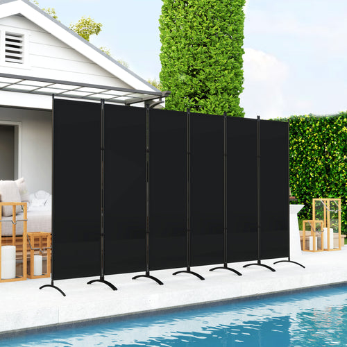 6 Panel Folding Room Divider, UV30+ Privacy Screen, Indoor Outdoor Privacy Panel with Stable Base, Black