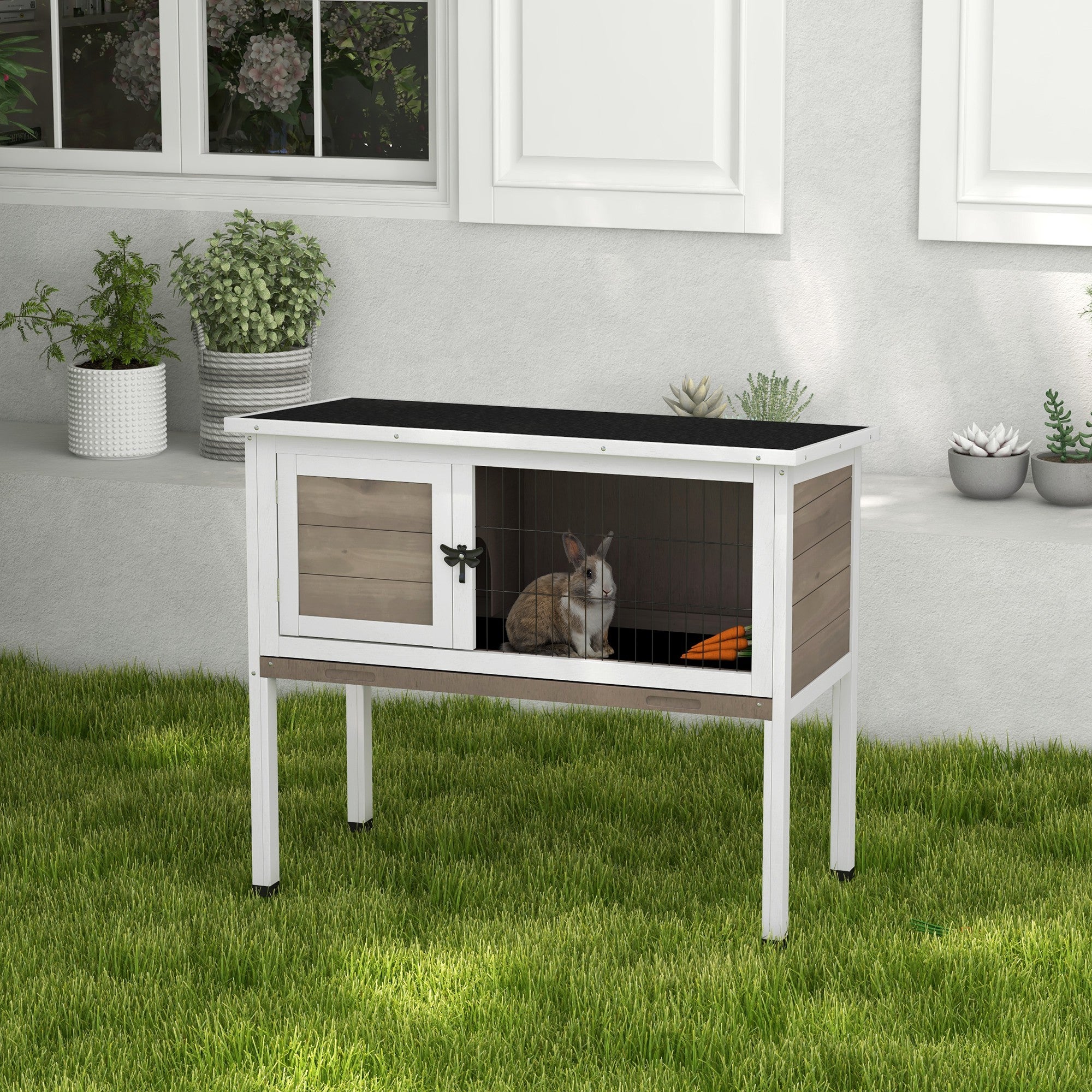 Wooden Rabbit Hutch with Openable Asphalt Roof, Tray, Brown Rabbit Hutch at Gallery Canada