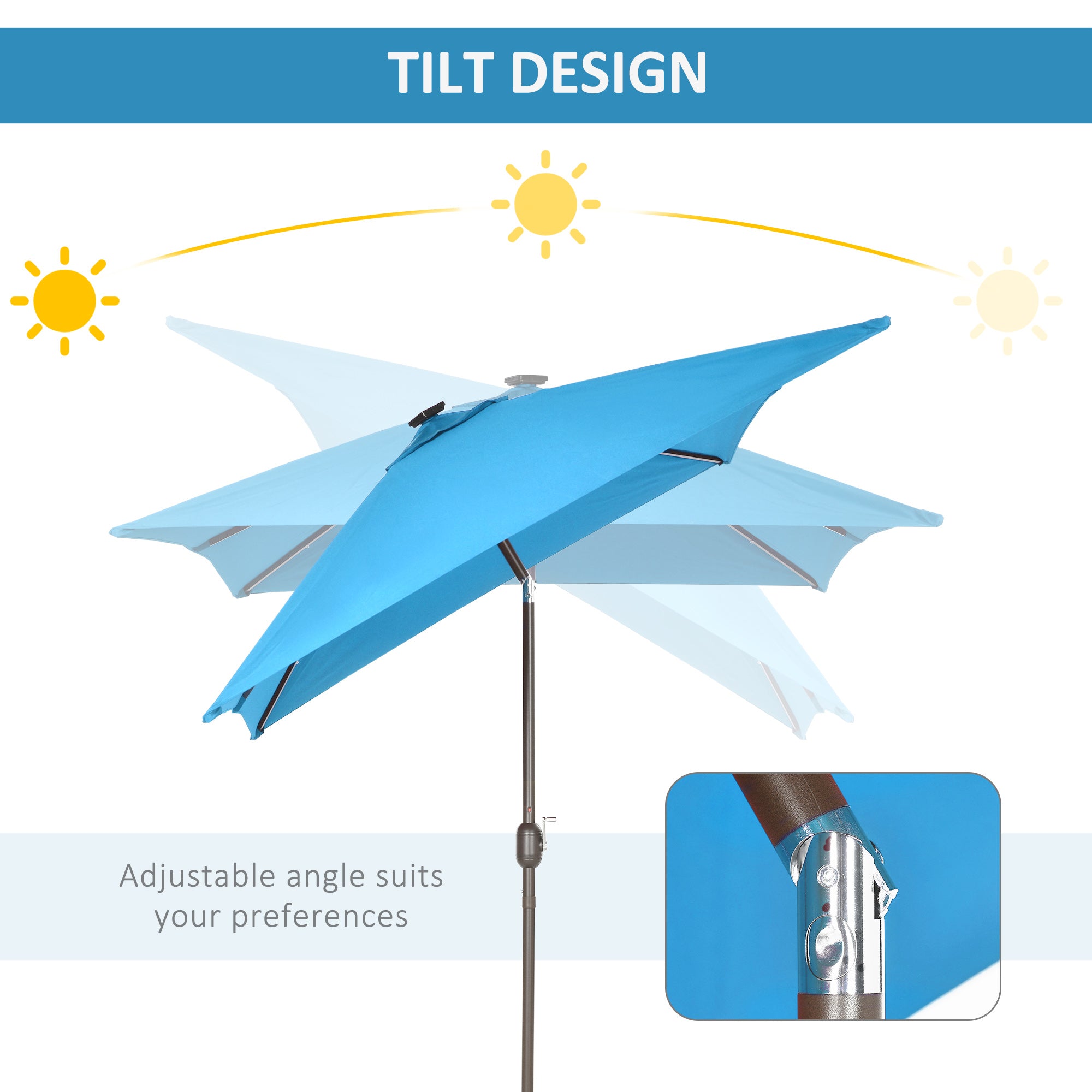 6.5x10ft Patio Umbrella Rectangle Solar Powered Tilt Aluminum Outdoor Market Parasol with LEDs Crank (Turquoise) Sun Umbrellas at Gallery Canada