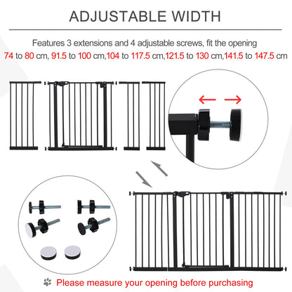 30 Inch Tall Pet Gate with Door Dog Gate and Barrier Indoor for Stairs Includes 7", 8", 12" Extensions Kit, Pressure-Mounted Safety Gate, Black - Gallery Canada