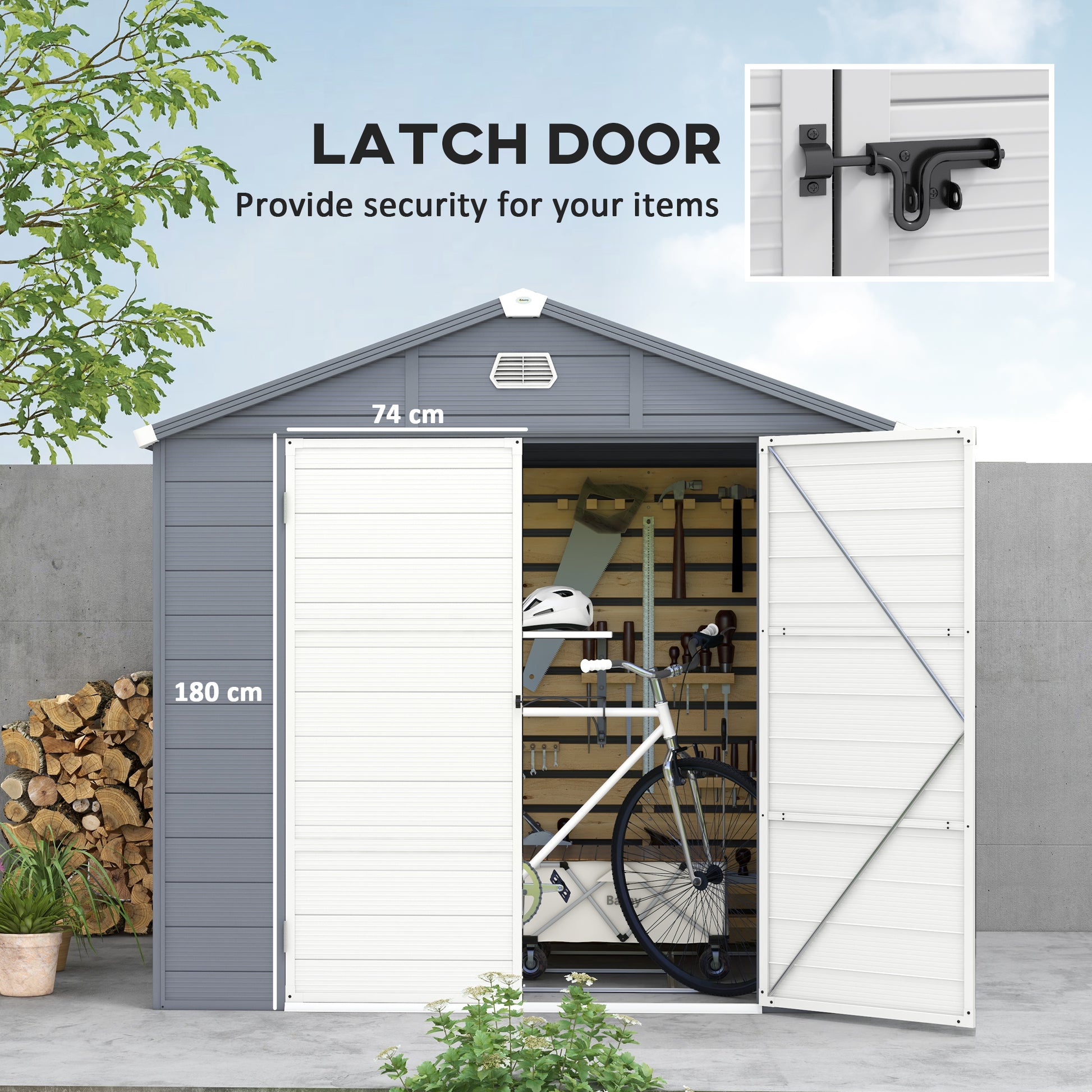 8' x 6' Plastic Garden Storage Shed with Latch Door, Vents, Sloped Roof, Dark Grey Sheds   at Gallery Canada