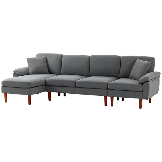 L-Shape Sofa, Modern Sectional Couch with Reversible Chaise Lounge, Pillows and Wooden Legs for Living Room, Dark Grey 3-Seater Sofas Multi Colour  at Gallery Canada