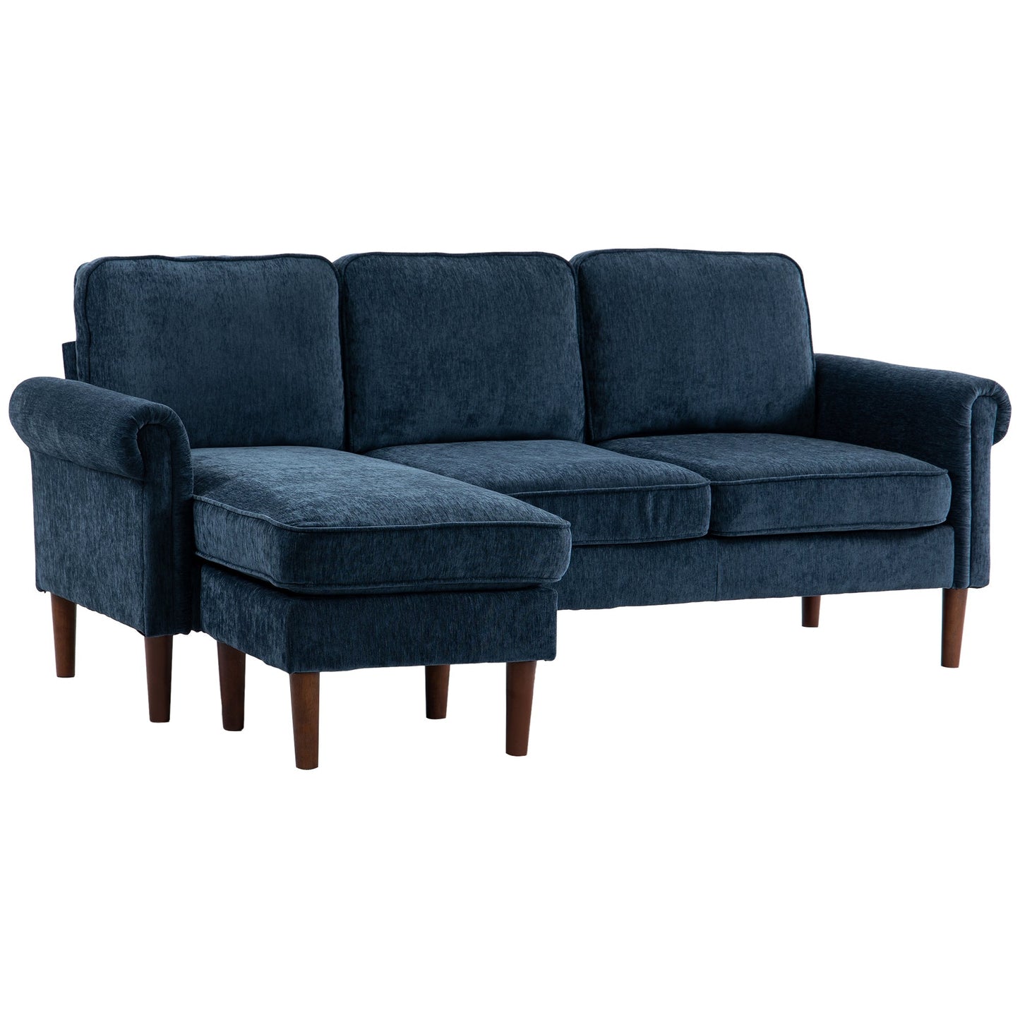 L Shape Sofa, Modern Sectional Couch with Reversible Chaise Lounge, Wooden Legs, Corner Sofa for Living Room, Dark Blue 3-Seater Sofas Multi Colour  at Gallery Canada