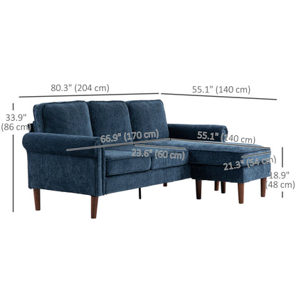 L Shape Sofa, Modern Sectional Couch with Reversible Chaise Lounge, Wooden Legs, Corner Sofa for Living Room, Dark Blue 3-Seater Sofas   at Gallery Canada