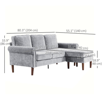 L Shape Sofa, Modern Sectional Couch with Reversible Chaise Lounge, Wooden Legs, Corner Sofa for Living Room, Grey 3-Seater Sofas   at Gallery Canada