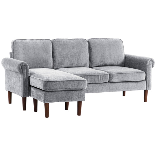 L Shape Sofa, Modern Sectional Couch with Reversible Chaise Lounge, Wooden Legs, Corner Sofa for Living Room, Grey