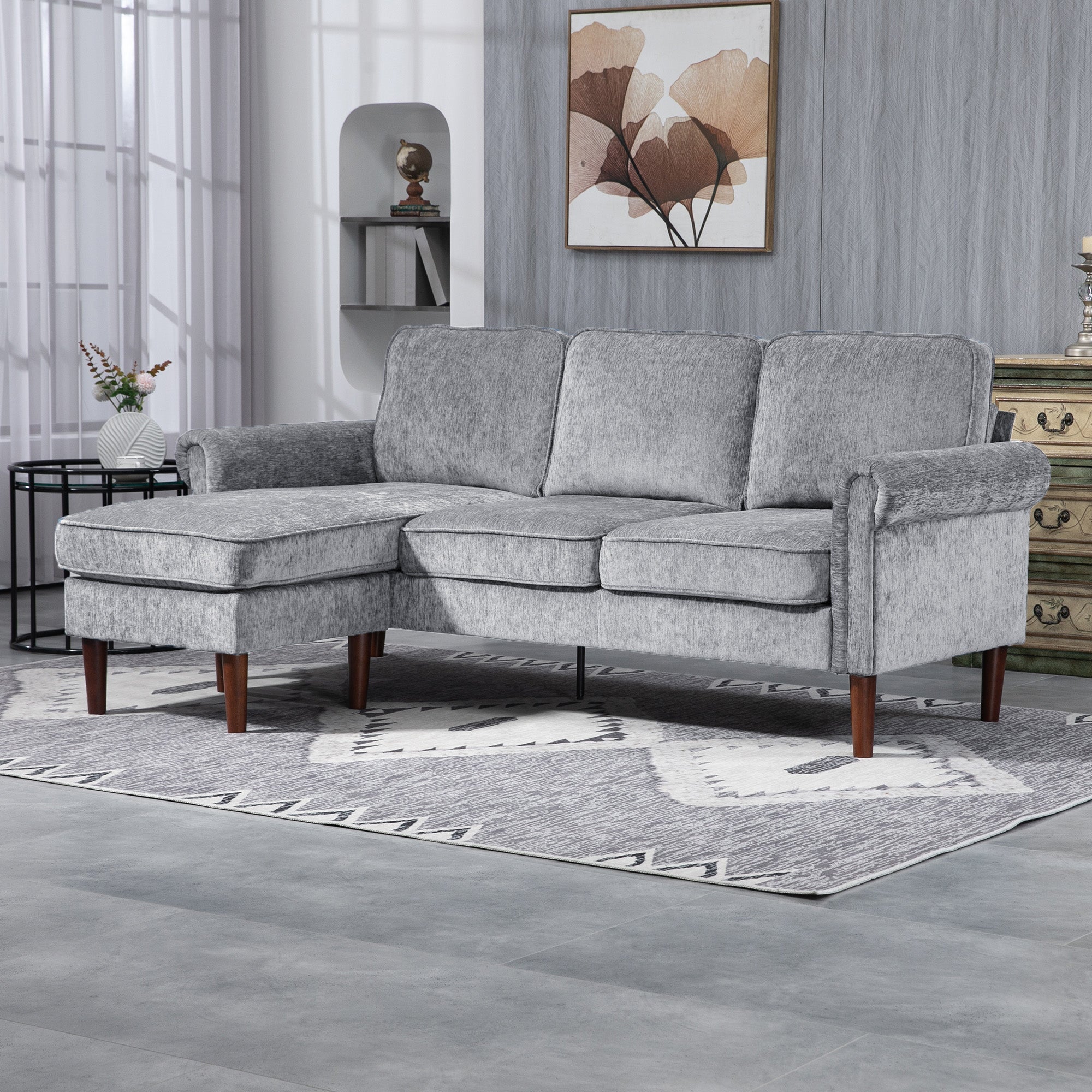 L Shape Sofa, Modern Sectional Couch with Reversible Chaise Lounge, Wooden Legs, Corner Sofa for Living Room, Grey 3-Seater Sofas   at Gallery Canada