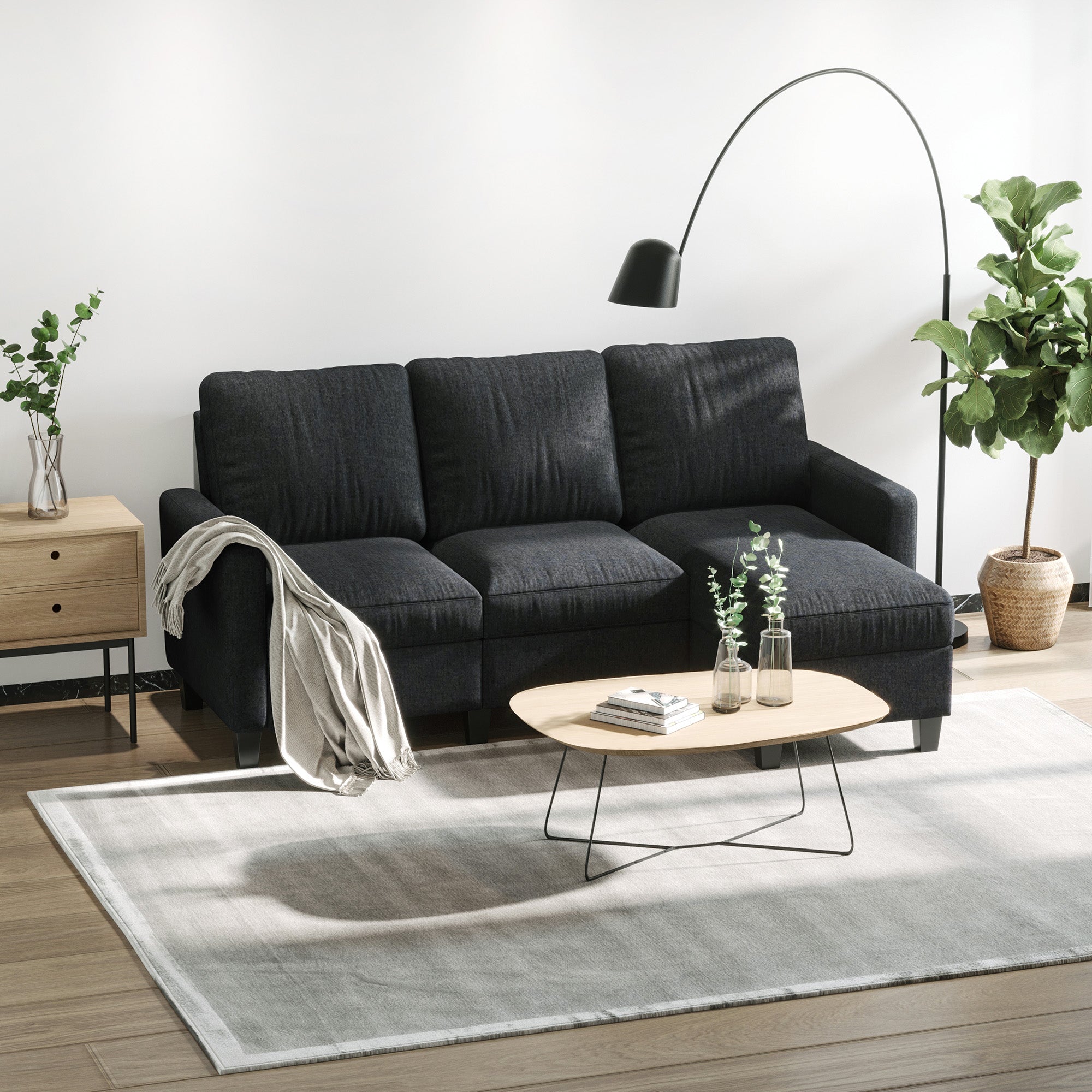 L-Shape Sofa, Modern Sectional Couch with Reversible Ottoman, Convertible Corner Sofa for Living Room, Dark Grey Sofas & Reclining Chairs   at Gallery Canada