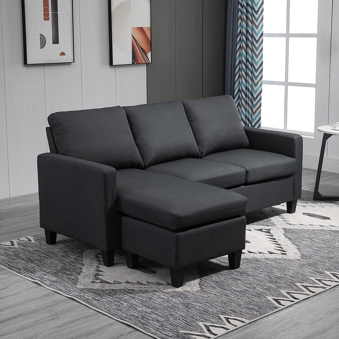 L-Shape Sofa, Modern Sectional Couch with Reversible Ottoman, Convertible Corner Sofa for Living Room, Dark Grey Sofas & Reclining Chairs   at Gallery Canada