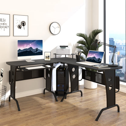 L-Shaped Computer Desk for PC, Corner Table for Small Spaces with Elevated Shelf, Keyboard Tray, CPU Stand, Home Office Computer Desks   at Gallery Canada