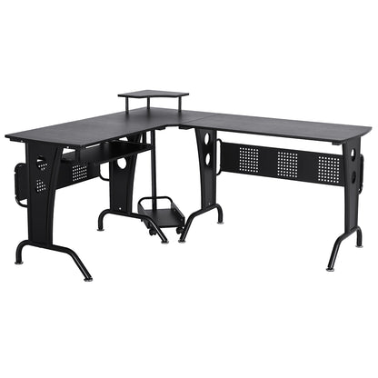 L-Shaped Computer Desk for PC, Corner Table for Small Spaces with Elevated Shelf, Keyboard Tray, CPU Stand, Home Office Computer Desks Black  at Gallery Canada