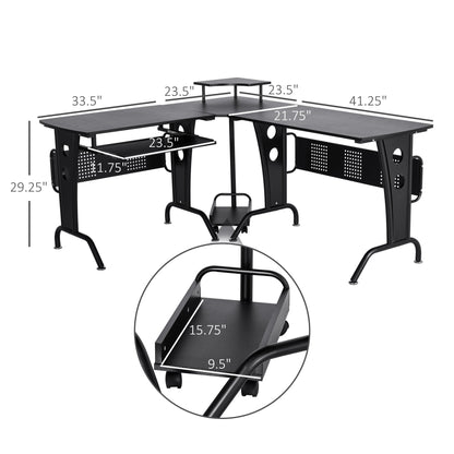 L-Shaped Computer Desk for PC, Corner Table for Small Spaces with Elevated Shelf, Keyboard Tray, CPU Stand, Home Office Computer Desks   at Gallery Canada