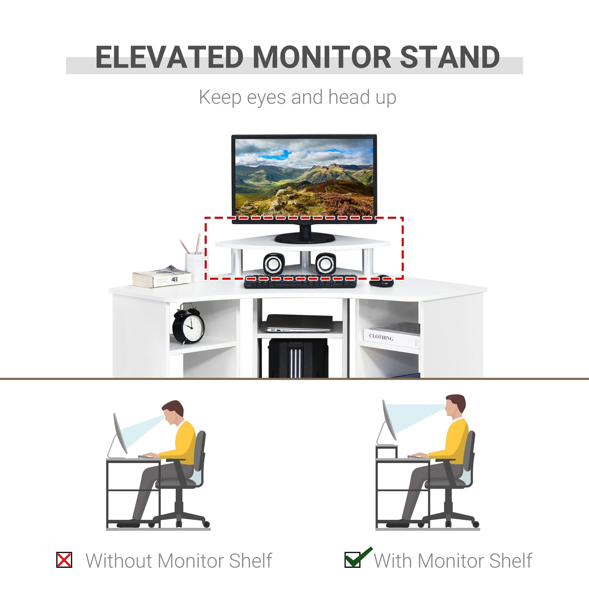 L-Shaped Computer Desk with Monitor Stand, Home Office Corner Desk Study Workstation for Small Space, White Computer Desks   at Gallery Canada