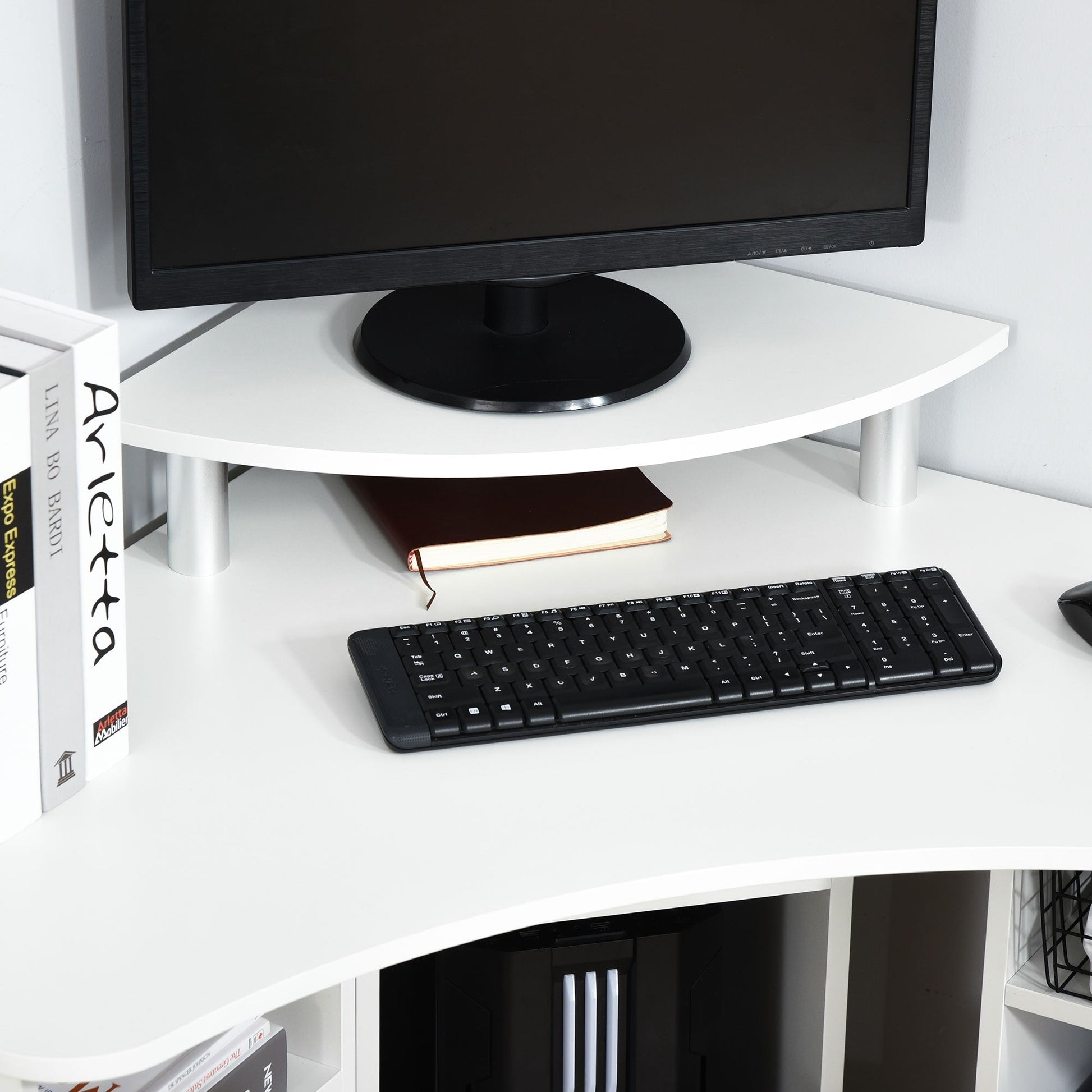 L-Shaped Computer Desk with Monitor Stand, Home Office Corner Desk Study Workstation for Small Space, White Computer Desks   at Gallery Canada