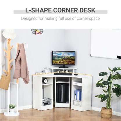 L-Shaped Computer Desk with Monitor Stand, Home Office Corner Desk Study Workstation for Small Space, White Computer Desks   at Gallery Canada