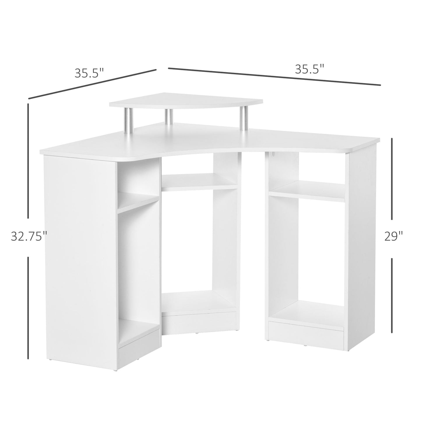 L-Shaped Computer Desk with Monitor Stand, Home Office Corner Desk Study Workstation for Small Space, White Computer Desks   at Gallery Canada