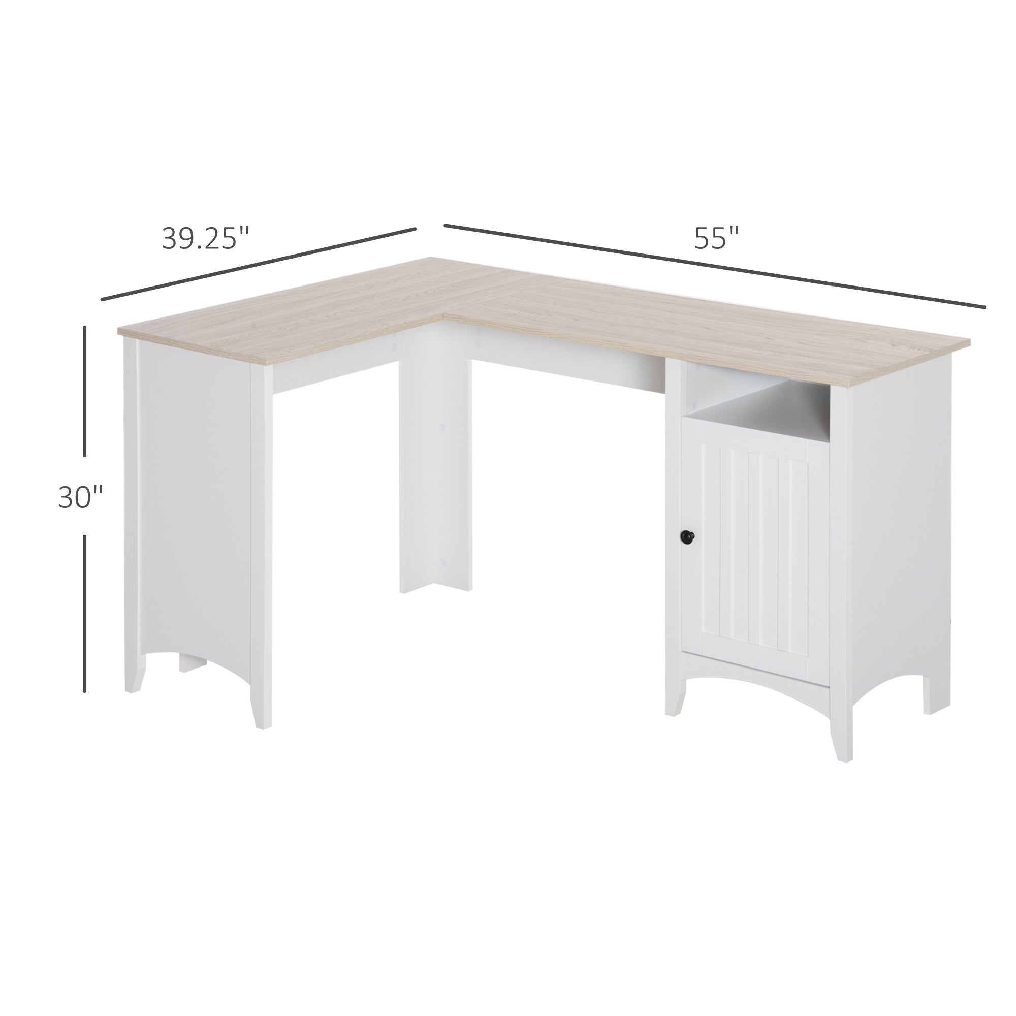 L-Shaped Computer Desk with Shelf and Storage Cabinet, Corner Writing Desk, Home Office Workstation, Natural Wood and White Writing Desks   at Gallery Canada