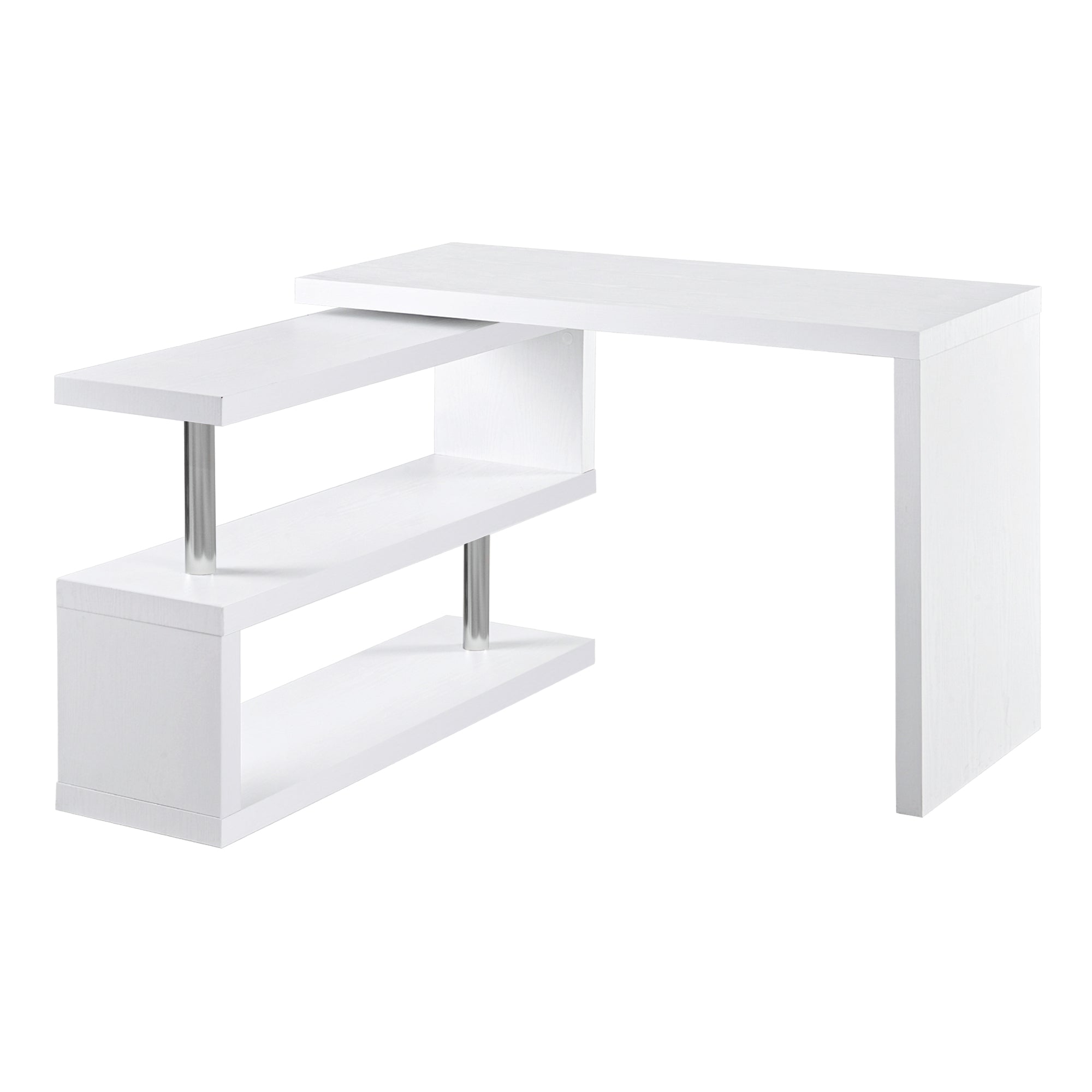 L-Shaped Desk, 360° Rotating Computer Corner Desk, Home Office Writing Table Workstation with Storage Shelf, White Writing Desks White  at Gallery Canada