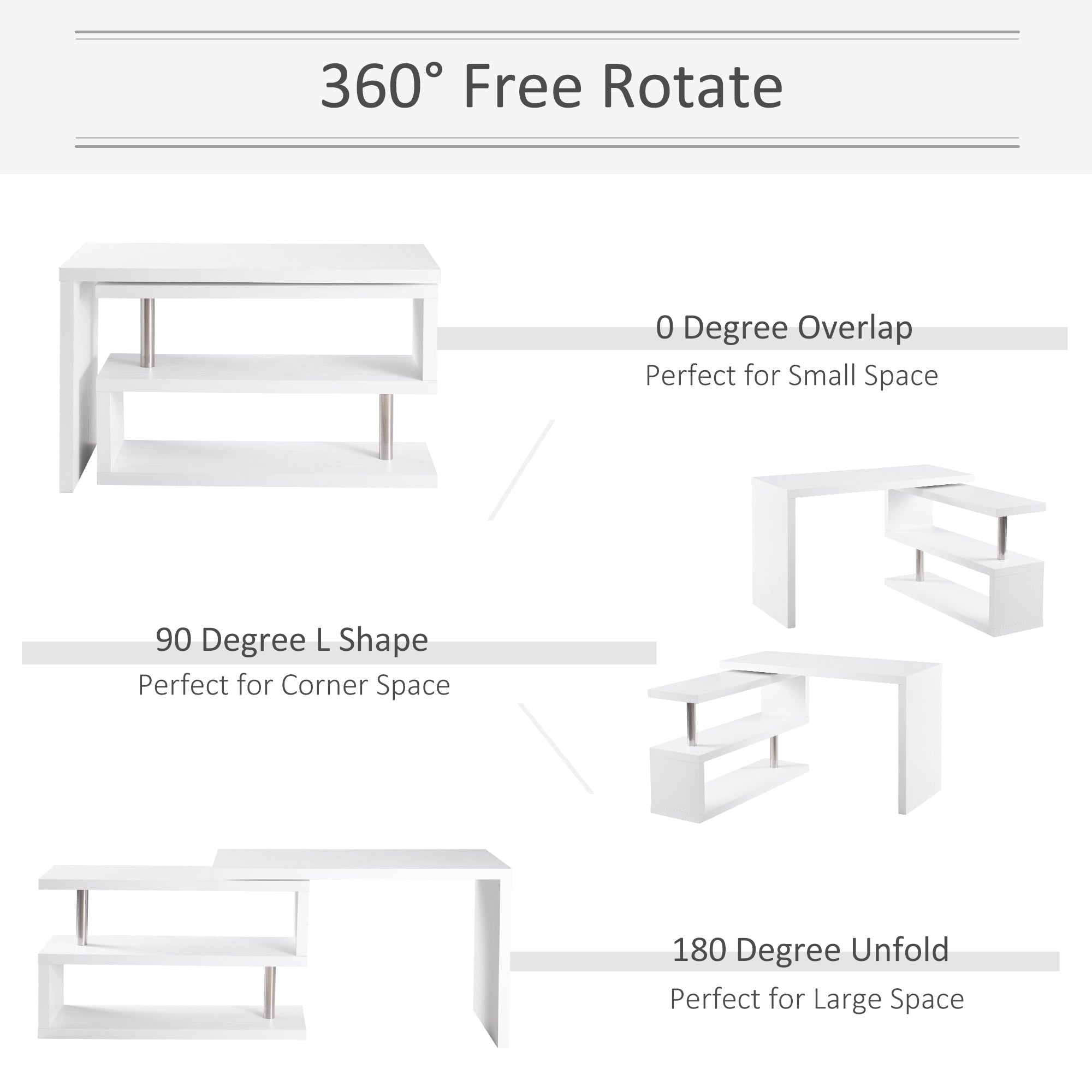 L-Shaped Desk, 360° Rotating Computer Corner Desk, Home Office Writing Table Workstation with Storage Shelf, White Writing Desks   at Gallery Canada