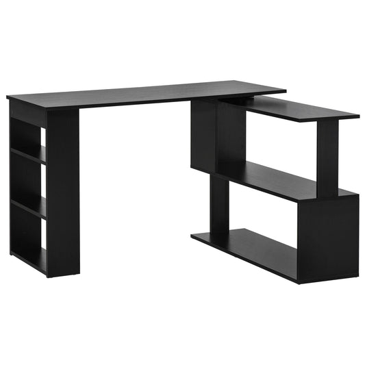 L Shaped Desk, 360° Rotating Corner Desk, Computer Writing Table Workstation with Storage Shelf for Home Office, Black - Gallery Canada