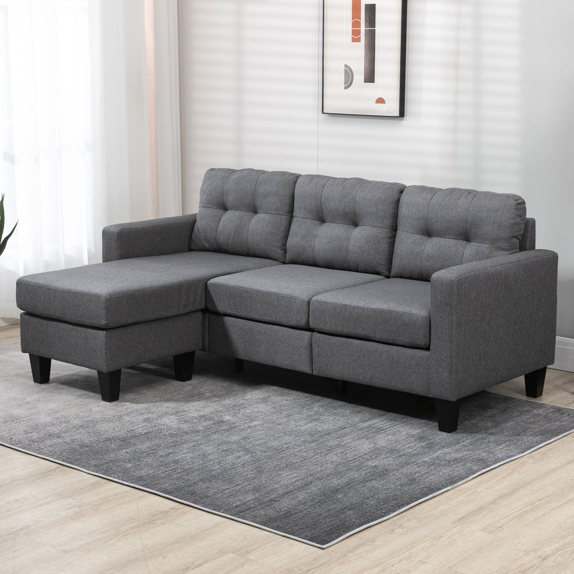 L-shaped Sofa, Chaise Lounge, Furniture, 3 Seater Couch with Switchable Ottoman, Corner Sofa with Thick Padded Cushion for Living Room, Office, Grey 3-Seater Sofas   at Gallery Canada