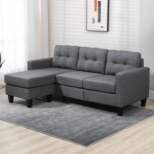 L-shaped Sofa, Chaise Lounge, Furniture, 3 Seater Couch with Switchable Ottoman, Corner Sofa with Thick Padded Cushion for Living Room, Office, Grey 3-Seater Sofas Dark Grey  at Gallery Canada