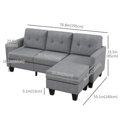 L-Shaped 3-Seater Sofa with Switchable Ottoman, Thick Cushions, Light Grey 3-Seater Sofas   at Gallery Canada