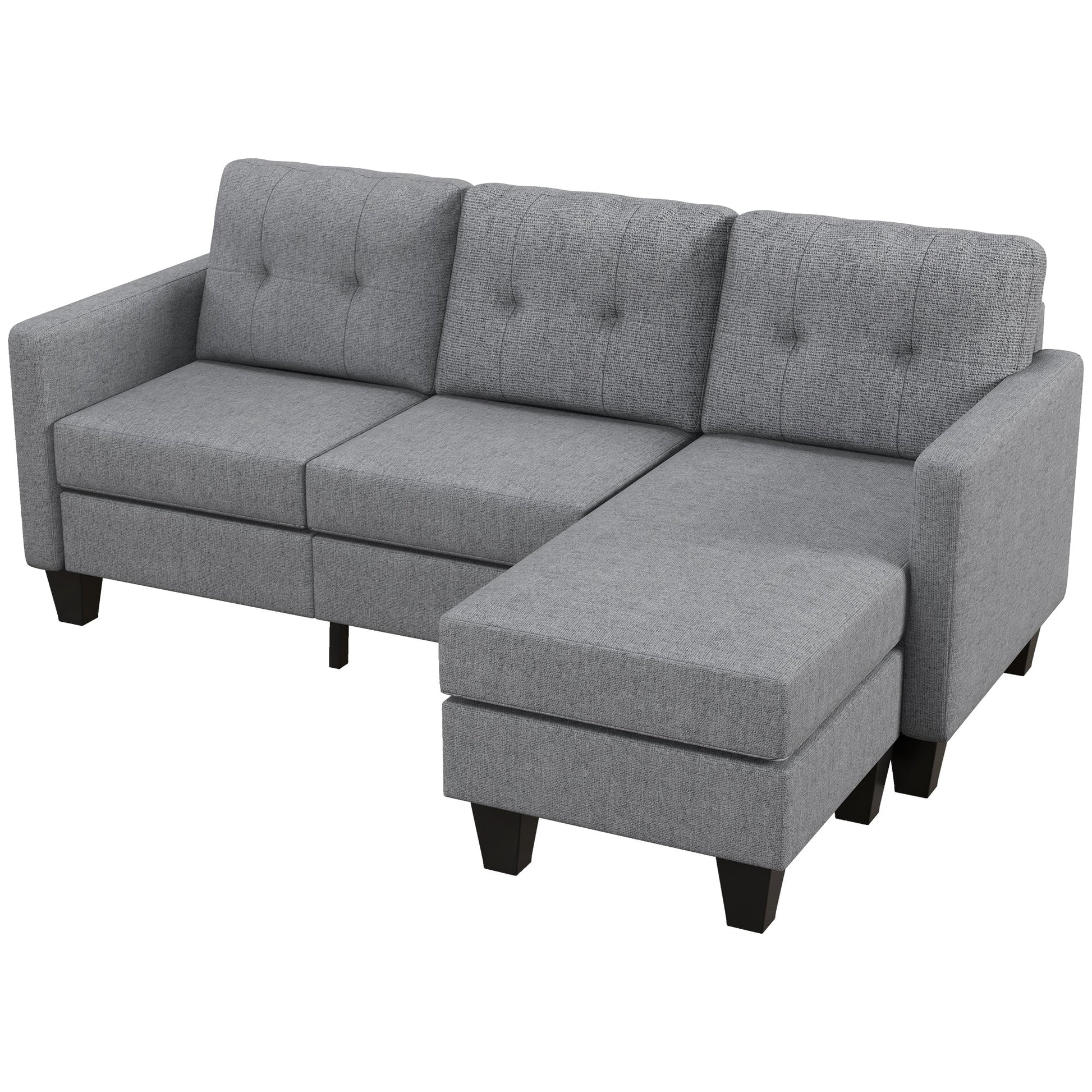 L-Shaped 3-Seater Sofa with Switchable Ottoman, Thick Cushions, Light Grey 3-Seater Sofas Light Grey  at Gallery Canada