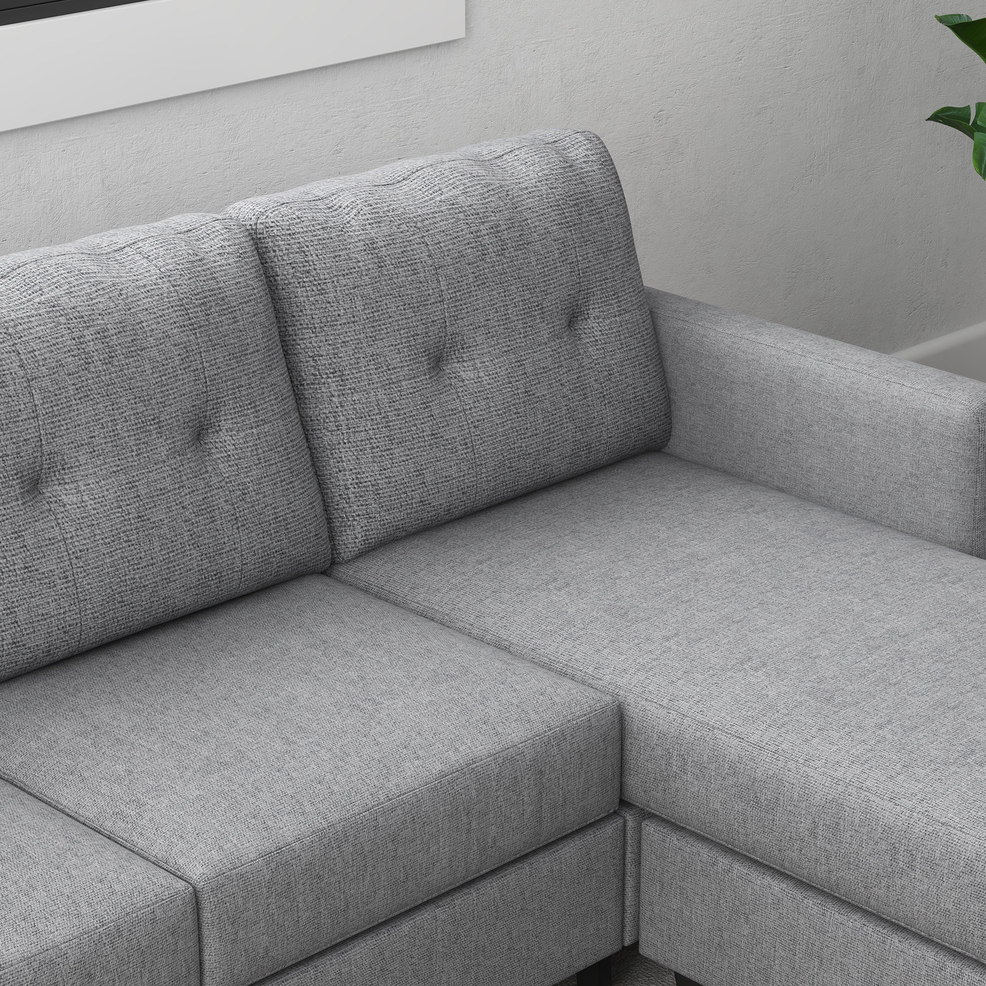 L-Shaped 3-Seater Sofa with Switchable Ottoman, Thick Cushions, Light Grey 3-Seater Sofas   at Gallery Canada