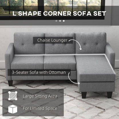 L-Shaped 3-Seater Sofa with Switchable Ottoman, Thick Cushions, Light Grey 3-Seater Sofas   at Gallery Canada