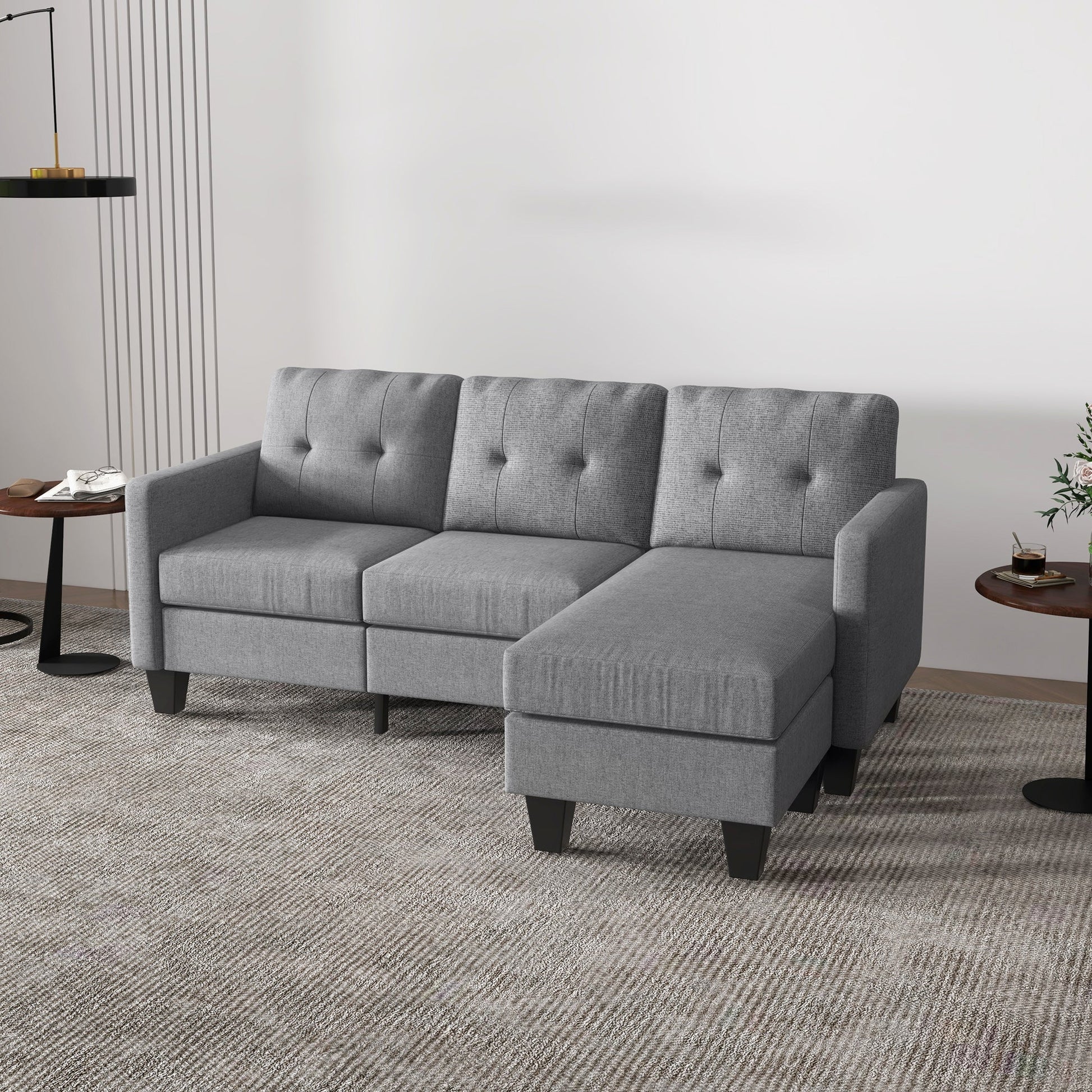 L-Shaped 3-Seater Sofa with Switchable Ottoman, Thick Cushions, Light Grey 3-Seater Sofas   at Gallery Canada